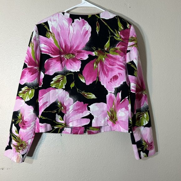 Joseph Ribkoff Pink Colourful Floral Stretch Fitted Jacket Size 12 Art To Wear - Picture 2 of 3
